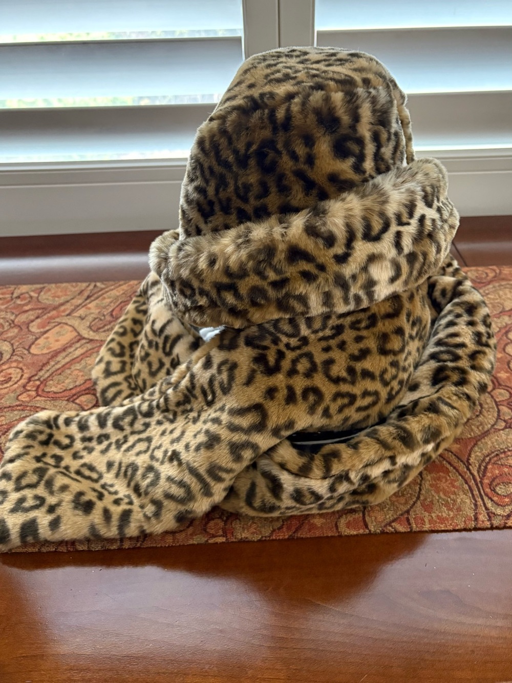 Scala Leopard Print Faux Fur Bucket Hat & Scarf Set - Very Good Condition